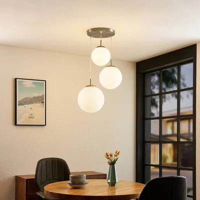 Produktbild von Lindby Hängeleuchte Heleska, weiß, Glas, 3-flg., Ø 47cm