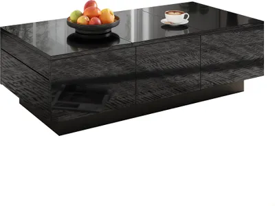 Produktbild von Fortuna Lai Moderner schwarzer Hochglanz Couchtisch mit Schubladen und Schiebefach – Rechteckiger Wohnzimmertisch mit großem Stauraum, stilvollem Design und pflegeleichter Oberfläche