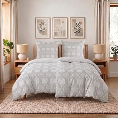 Produktbild von Buymax Wendebettwäsche 135x200 cm 4-teilig (2x Bettbezüge 135x200 cm + 2x Kissenbezüge 80x80 cm), PolyBaumwolle Geometrisch Grau