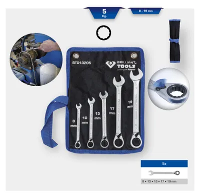 Obrázok produktu pre BRILLIANT TOOLS Sada račňových kľúčov 5 ks obojstranných 8 - 19 mm - BT013205