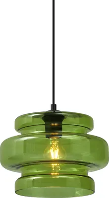 Zdjęcie produktu dla QAZQA – Retro Retro lampa wisząca czarna z zielonym szkłem – Denise I Salon I Sypialnia – Okrągła – Pasuje do żarówek LED E27