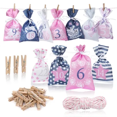 Produktbild von Nordstern Stoffbeutel Adventskalender zum Befüllen - Stoffsäckchen 24er Set als Selbstgemachter Weihnachtskalender für Kinder, Mädchen und Frauen