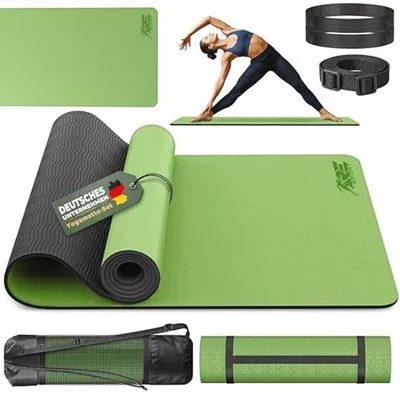 Productafbeelding van Yogamat - Antislip Fitnessmat en Gymnastiekmat - 183 x 61 x 0,6 cm - Vrij van Schadelijke Stoffen met Draagriem