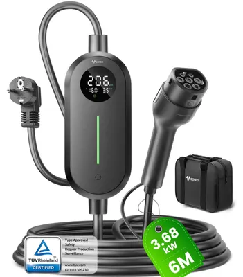 Produktbild von Typ 2 Ladekabel Schuko 3,68 kW, 6–16A, 6m, IP66 Wasserdicht für EVs & PHEVs – 3,68kW