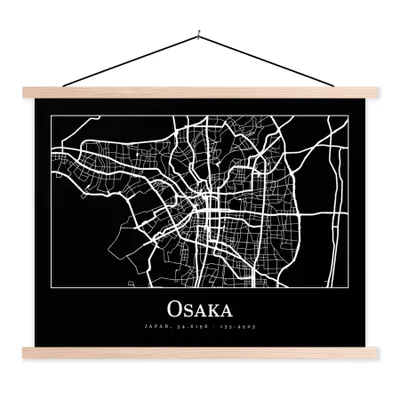 Obrázok produktu pre MuchoWow® Textilný plagát - Mapa - Osaka - Mapa mesta - 60x45cm - S hnedými lamelami