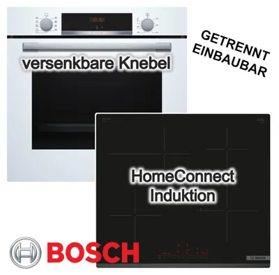 Produktbild von Herdset BOSCH Backofen weiß EcoClean + Induktionskochfeld Booster autark 60 cm