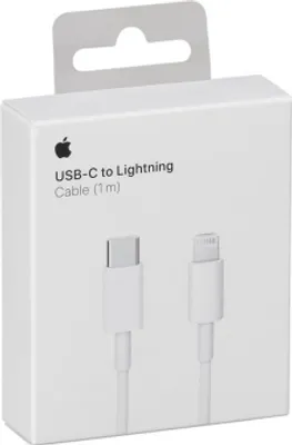 The image shows the retail packaging for an Apple USB-C to Lightning cable.