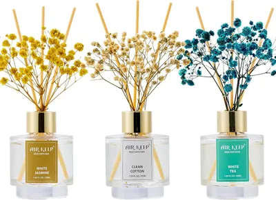 Productafbeelding van Geurstokjes Set - 3 x 50 ml - Geurverspreider - Katoen Jasmijn en Witte Thee - Huisparfum
