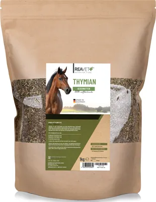 Produktbild von REAVET Thymian für Pferde 1kg – geschnitten I Thymian in , Artgerechtes Einzelfuttermittel für Pferde, Reine Kräuter frei von Zusatzstoffen