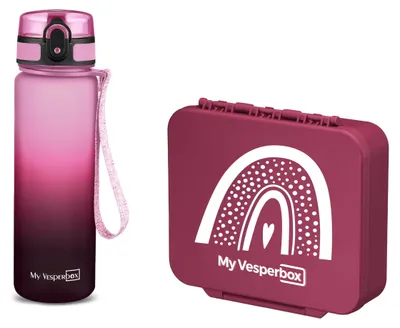 Produktbild von My Vesperbox Liv Brotdosen-Set – Box Lila - Regenbogen, Minny Trinkflasche Rosaverlauf (500 ml)