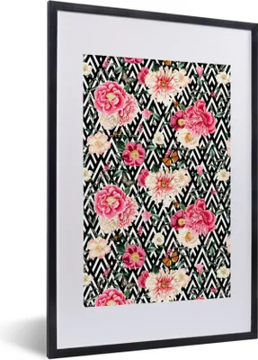 Produktbild von MuchoWow® MuchoWow® Gerahmtes Poster Blumen - Rosa - Schmetterling 40x60 cm - Poster mit zchwarzem Bilderrahmen - Poster in Rahmen