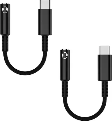 USB-C-auf-3,5-mm-Klinkenbuchse-Kopfhöreradapter (2er-Pack), USB-Typ-C-auf-Aux-Audio-Dongle-Kabel mit DAC-Chip,black