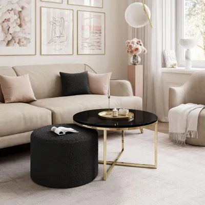 Produktbild von Couchtisch CIRI-X mit Hocker Gold Chrom/ schwarz hochglanz ascot black