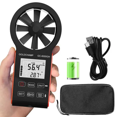 Digitaler Anemometer, CFM, wiederaufladbar, wasserdicht, 0,3–30 m/s