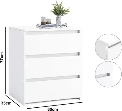 Zdjęcie produktu dla BDW, komoda biała, 97x60 cm z 3 szufladami do salonu, sypialni, COCO