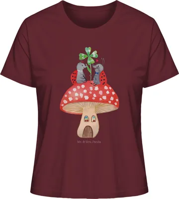 Produktbild von Mr. & Mrs. Panda Basic Shirt Damen Marienkäfer Fliegenpilz Größe S - Burgundy - Geschenk, Lustige Sprüche, Sommershirt, Zuhause, T-Shirt, Haus, Oberteil, Wohnung