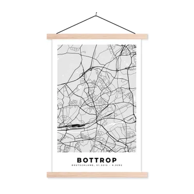 Produktbild von MuchoWow® Textilposter Deutschland - Karte - Bottrop - Stadtplan 120x180 cm mit holzfarbenen Rahmen - Textil-Plakat
