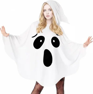 Zdjęcie produktu dla Biały kostium ducha, płaszcz z kapturem, uniwersalny rozmiar, idealny na Halloween