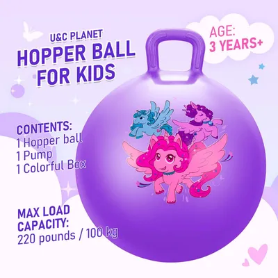 Produktbild von Hüpfball Sprungball Hopper Ball - 45 cm - Max. 150 kg - Lila Einhorn-Motiv - Aufblasbar mit Pumpe