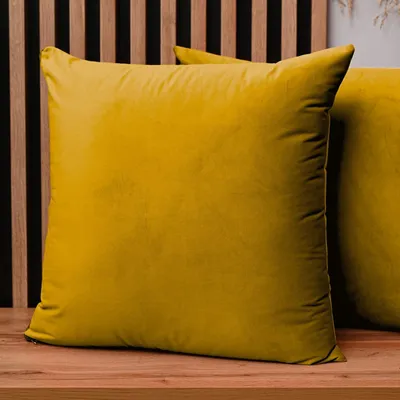 Obrázok produktu pre MG Design, dvojica vankúšových poťahov, 60 x 60 cm, žltá farba – so zipsom, jemná a hladká s jemným leskom, ľahká údržba a dlhá životnosť