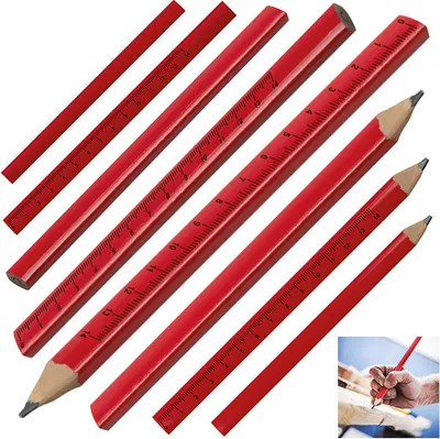 Produktbild von 10 Zimmermannsbleistifte / mit aufgedrucktem Lineal / 17,5cm / Farbe: rot