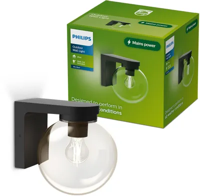 Produktbild von Philips Wandleuchten Ulio, 25 W, E27, ohne Leuchtmittel, Schwarz, Aluminium, I, Modern, Garage, Garten, Terrasse, Wasserfest, Beständig gegen Rost, Staubresistent, Wasserdicht