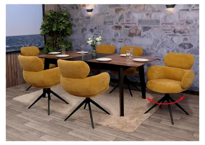 Produktbild von 6er-Set Esszimmerstuhl, Küchenstuhl drehbar mit Auto-Return, Stoff (310g/m²) Chenille  - senfgelb