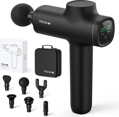 Immagine prodotto di Mebak 5 Massaggiatore con pistola per massaggi 2700 giri al minuto Massaggiatore con pistola per fasce Massaggiatore elettrico portatile silenzioso con batteria da 2000 mAh Cavo di ricarica USB C per alleviare i dolori muscolari