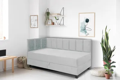Produktbild von Jugendbett Einzelbett Eryk Boxspringbett mit Matratze Kinderbett Bettkasten 80 x 200 cm Links Paris 160 - hellgrau