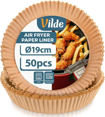 Produktbild von Vilde | Einsatz für Heißluftfritteuse - Braun - 19 cm - 50 Stück - Einweg Backpapier - Backpapier für Air Fryer
