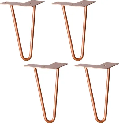 Produktbild von WAGNER Möbelbeine HAIRPIN LEGS Retro 4tlg. Set - 12 x 12 x 20 cm, Stahl, kupfer, Bein schräg & Anschraubplatte - 12822404