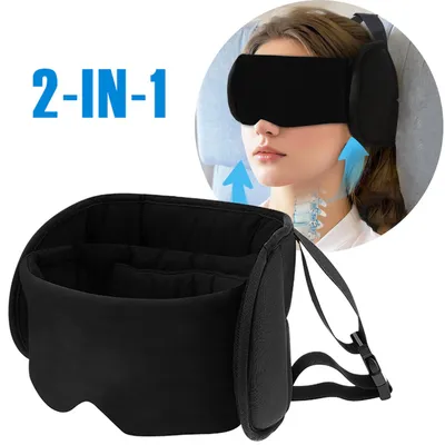 Produktbild von STUNQ® 2-in-1 Nackenkissen aus Baumwolle 360° Kopfstütze mit Augenmaske