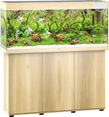 Produktbild von Aquariumkombination JUWEL Rio 240 SBX mit LED-Beleuchtung, Heizer, Filter und Unterschrank helles Holz