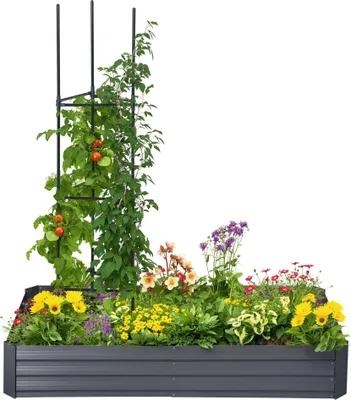 Image de Outsunny CarršŠ potager jardiniššre rectangulaire en acier galvanisšŠ grande capacitšŠ 180 x 90 x 29,5 cm avec tuteurs pour tomates et plantes grimpantes