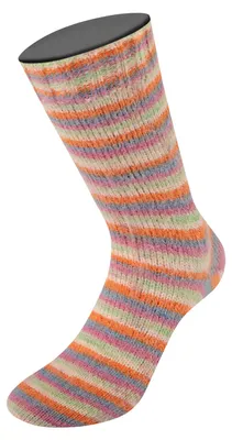 Produktbild von Lana Grossa - Cosy Socks Multi Stripes 0154 dunkelgrau graublau fuchsia lichtgrün creme orange