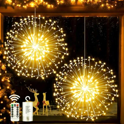 Imagen del producto de Joycome, 2 esferas luminosas navideñas, 198 LEDs, iluminación navideña para exteriores, luz blanca cálida, tamaño 198 LEDs (paquete de 2)