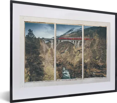 Produktbild von MuchoWow® MuchoWow® Gerahmtes Poster Aussicht - Berg - Brücke 40x30 cm - Poster mit zchwarzem Bilderrahmen - Bilderrahmen - Poster im Rahmen