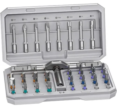 Produktbild von 42-in-1 Magnetischer Schraubendreher Satz mit Bits & Verlängerung, Präzisionswerkzeug für Handy, Laptop, Brille, Haushalt, Hellgrau