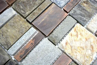 Produktbild von Handmuster Mosaik Fliese Kupfer grau rost kupfer Rechteck Stein Fliesenspiegel Küche MOS47-585_m