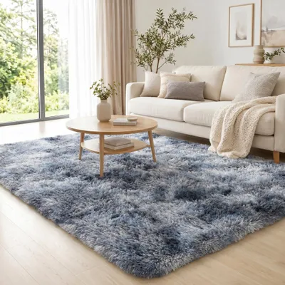 Hochflor-Teppich 200x280 cm, waschbar, rutschfest, Hellgrau