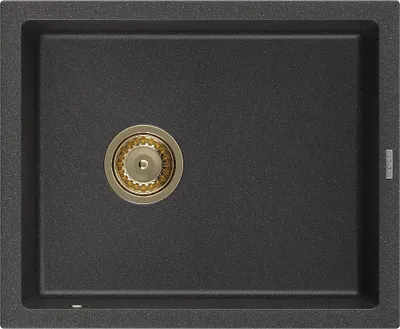 Image de Pedro granit 1 bac 560 x 460 mm, noir moucheté, siphon doré (6508561000-76-G)