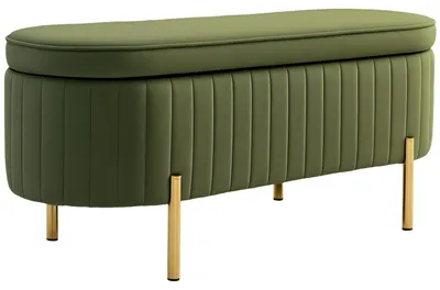 Produktbild von Sitzbank mit Stauraum, Polsterbank mit Klappdeckel, Truhenbank, Samtbezug, Dunkelgrün | 108 x 44 x 43,5 cm | 72 L | Goldene Beine