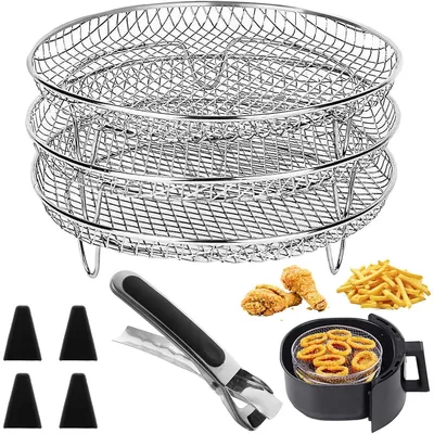 Produktbild von Heißluftfritteuse Rack aus Edelstahl, 20 cm runder Korb, universell für Air Fryer, Ofen, Mikrowelle – ideal zum Backen & Braten