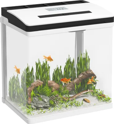 Produktbild von PawHut 13L Glasaquarium, kleines Aquarium mit Filtersystem, LED-Beleuchtung, Wasserpumpe, 29 x 20 x 30,5 cm, Weiß