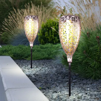 Produktbild von 2x LED Solar Steckleuchte, schwarz-gold, H 90 cm