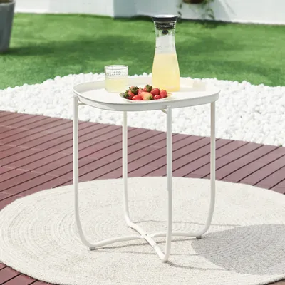 Image de Table plateau 'Sandefjord' rectangulaire avec un plateau amovible acier 53 x 46 x 46 cm blanc