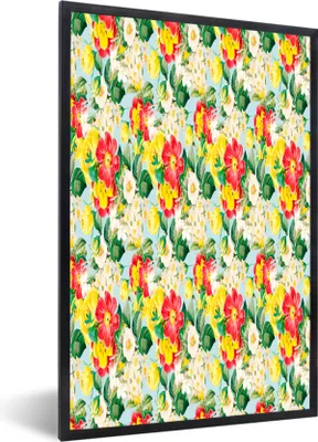 Produktbild von MuchoWow® MuchoWow® Gerahmtes Poster Blumen - Rosen - Farben - Muster 40x60 cm - Poster mit zchwarzem Bilderrahmen - Papierdruck - Wandbilder