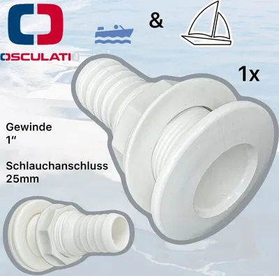 Produktbild von Osculati Boarddurchllass Kunststoff Weiß mit Schlauchanschluss 1"