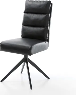 Produktbild von DELIFE Drehstuhl Pela-Flex Echt-Leder Schwarz Kreuzgestell breit Schwarz 360° drehbar Wippfunktion Taschenfederkern