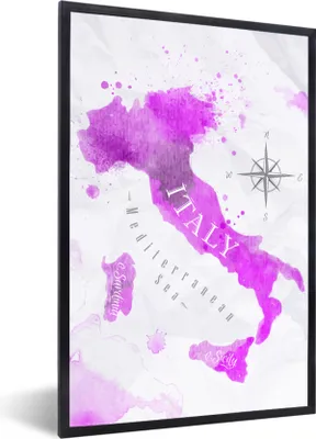 Produktbild von MuchoWow® MuchoWow® Gerahmtes Poster Weltkarte - Rosa - Italien 60x90 cm - Poster mit zchwarzem Bilderrahmen - Kunst